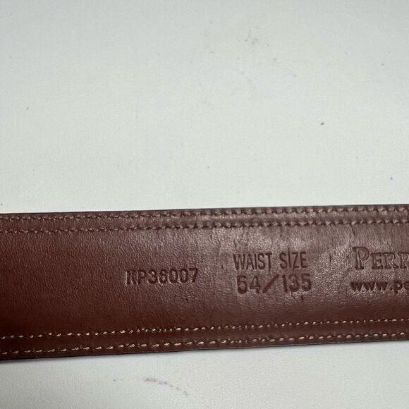 Perry Ellis Leather Belt Size 54 Brown - Picture 5 of 9